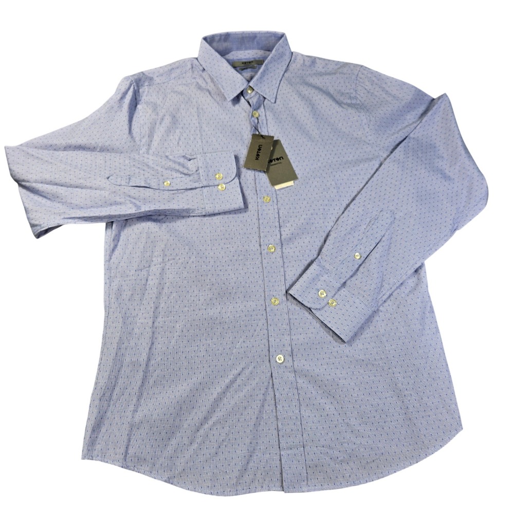 Koton Essential Men's Slim Fit Long Sleeve Button Down Shirt Blue Pattern Large